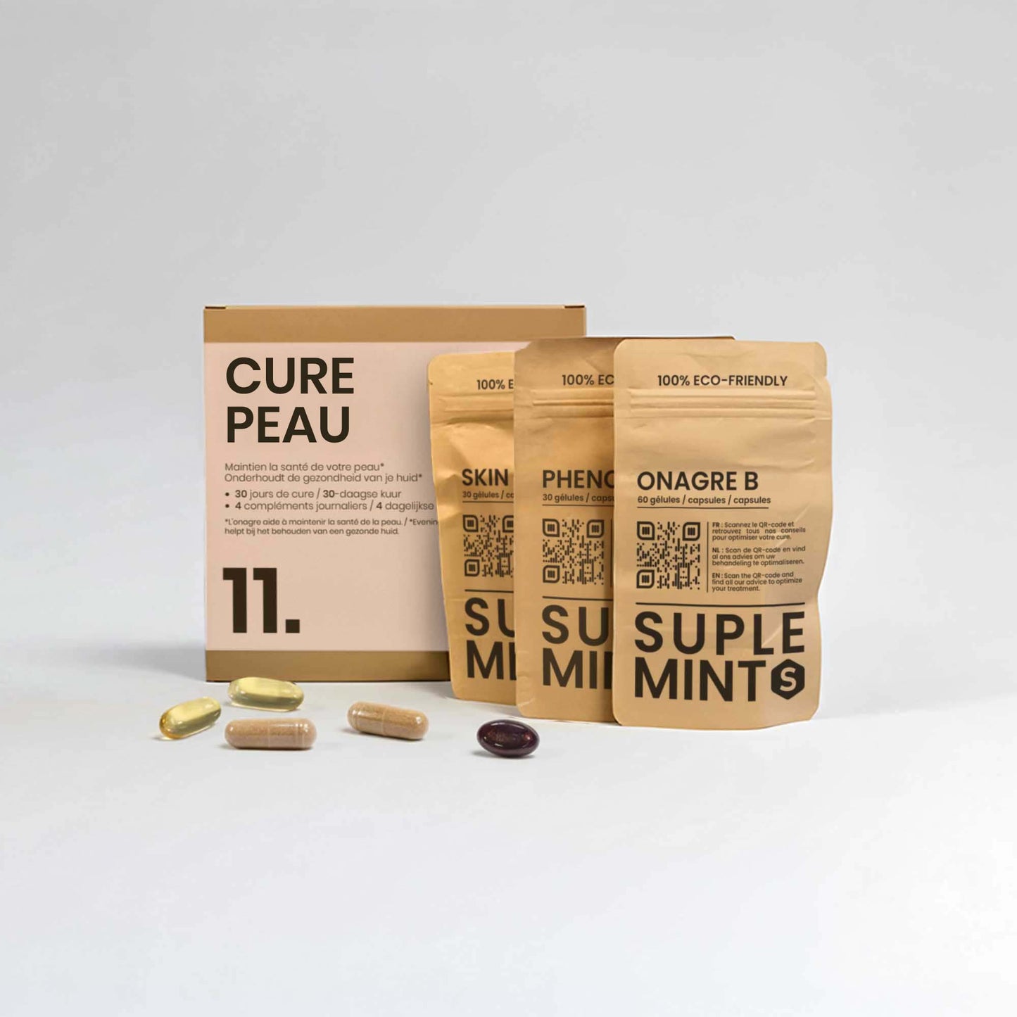 Cure PEAU® | Éclat de la Peau | Onagre Bourrache Polyphénols Phytocéramides | 120 gélules 30j