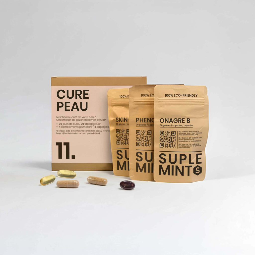 Cure PEAU® | Éclat de la Peau | Onagre Bourrache Polyphénols Phytocéramides | 120 gélules 30j