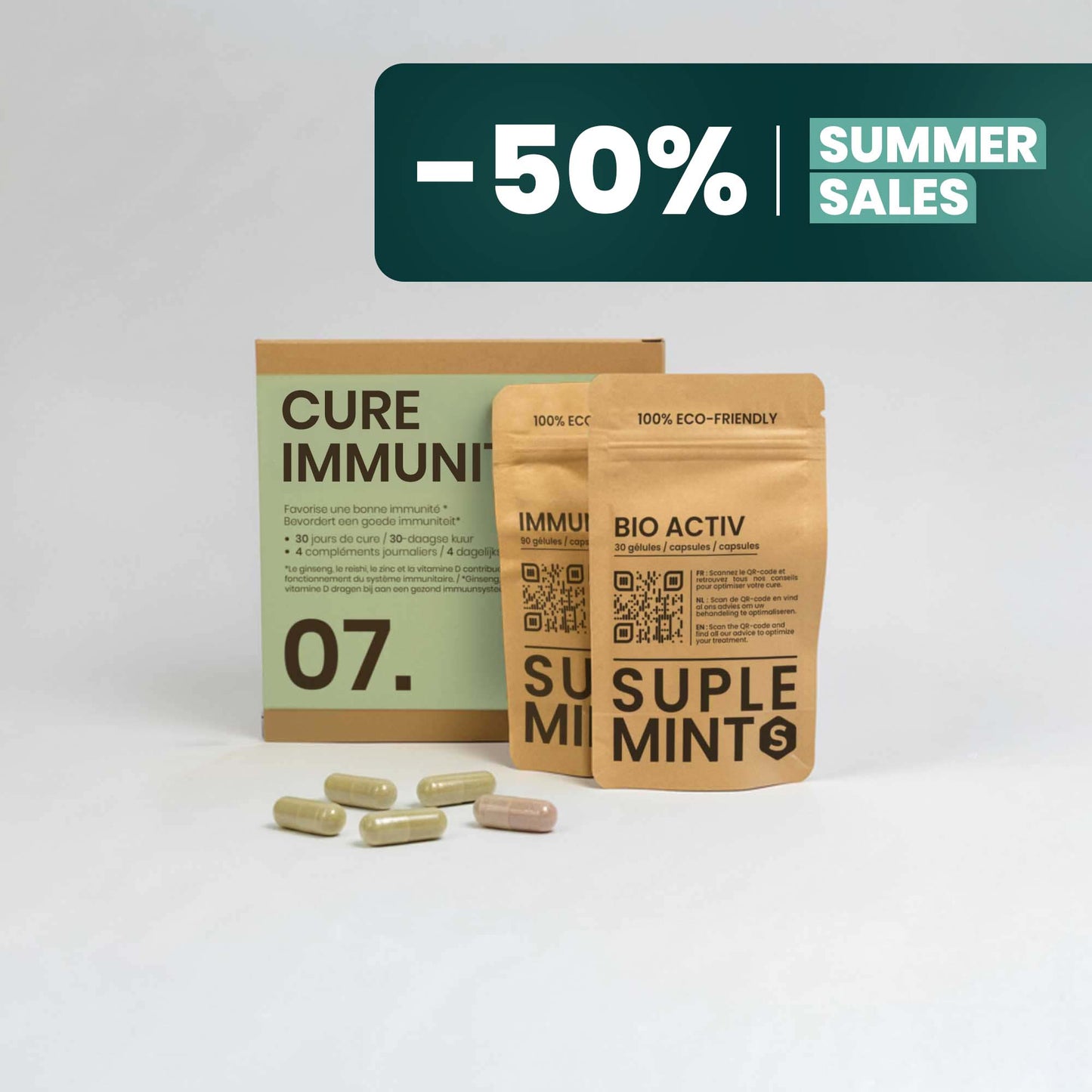 IMMUNITY® Pack | Natural Vitality | Vitamin C D3 Zinc Ginseng Reishi Propolis | 120 capsules 30 days