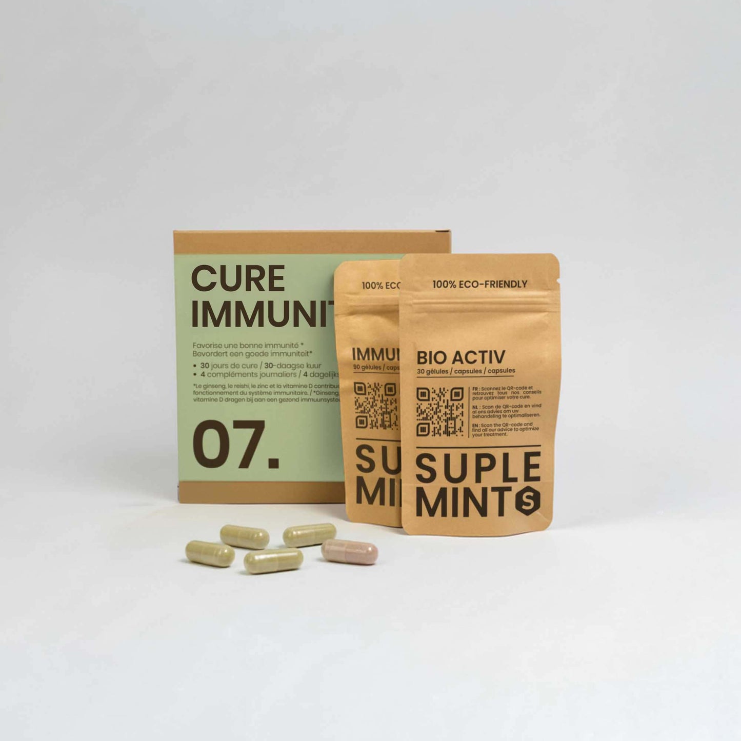 Cure IMMUNITÉ® | Vitalité Naturelle | Vitamine C D3 Zinc Ginseng Reishi Propolis | 120 gélules 30j