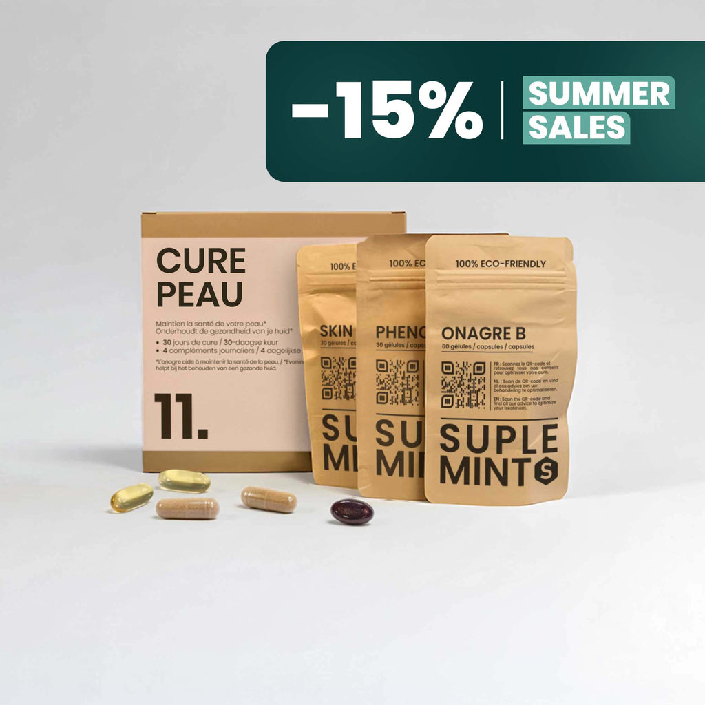 Cure PEAU® | Éclat de la Peau | Onagre Bourrache Polyphénols Phytocéramides | 120 gélules 30j