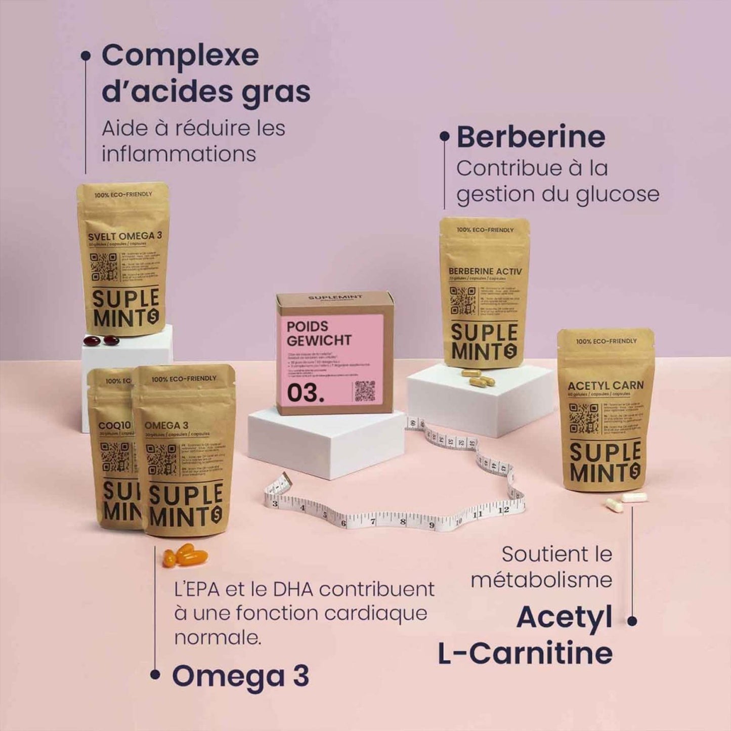 Cure POIDS® | Équilibre Minceur | Berbérine Oméga-3 CoQ10 Acétyl-L-Carnitine | 180 gélules 30j