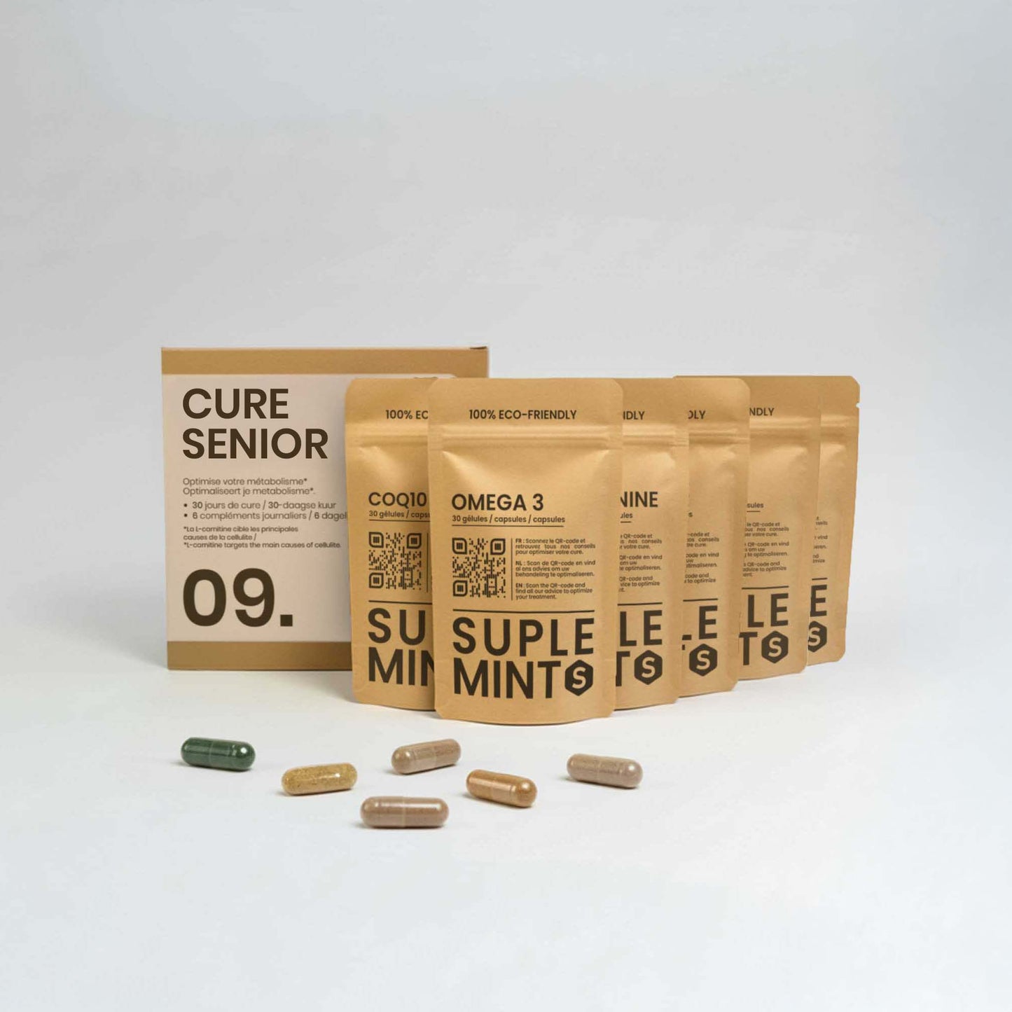 Cure SENIOR® | Longévité et Bien-être | CoQ10 Oméga-3 Multivitamines Bêta-Alanine L-Carnosine | 150 gélules 30j
