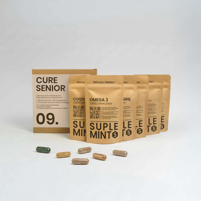Cure SENIOR® | Longévité et Bien-être | CoQ10 Oméga-3 Multivitamines Bêta-Alanine L-Carnosine | 150 gélules 30j