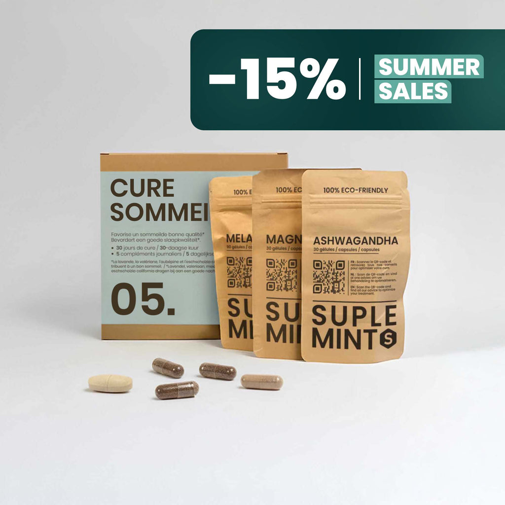 Cure SOMMEIL® | Nuits Paisibles | Mélatonine Ashwagandha Magnésium Valériane | 150 gélules 30j