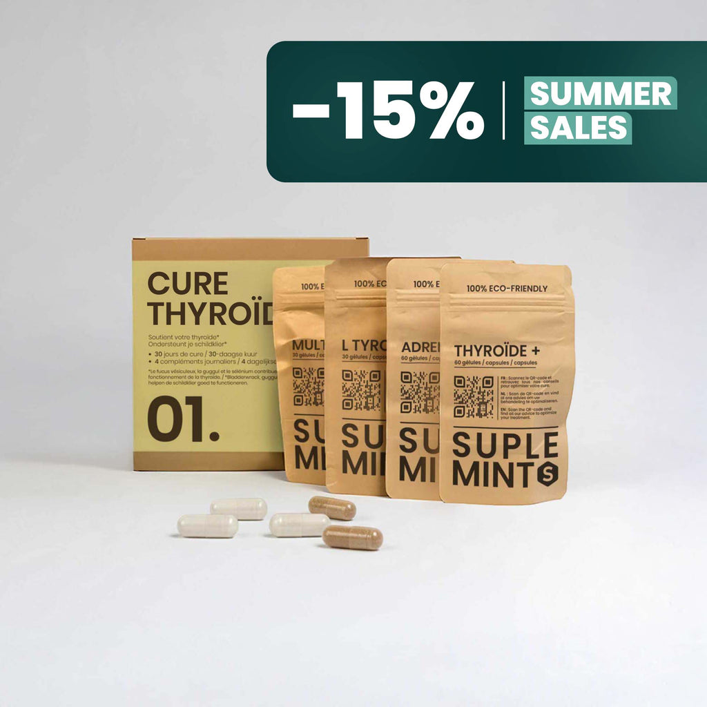 Cure THYROÏDE® | Équilibre Thyroïde | Iode Sélénium Zinc L-Tyrosine Ashwagandha | 120 gélules 30j