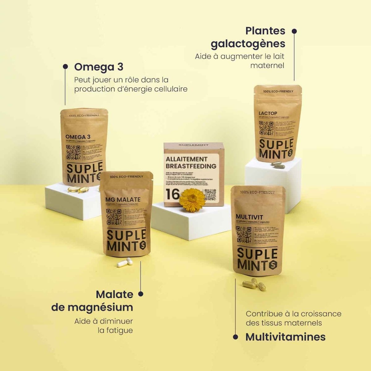 Cure ALLAITEMENT® | Bien - être Post - Partum | Oméga - 3 Multivitamines Magnésium | 180 gélules 30j - Suplemint