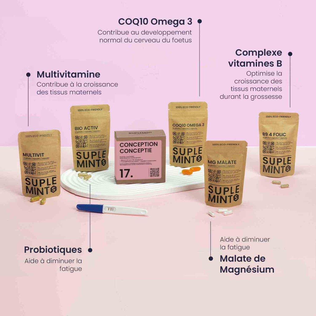 Cure CONCEPTION® | Équilibre Féminin | CoQ10 Oméga - 3 Acide Folique Magnésium Multivitamines | 180 gélules 30j - Suplemint