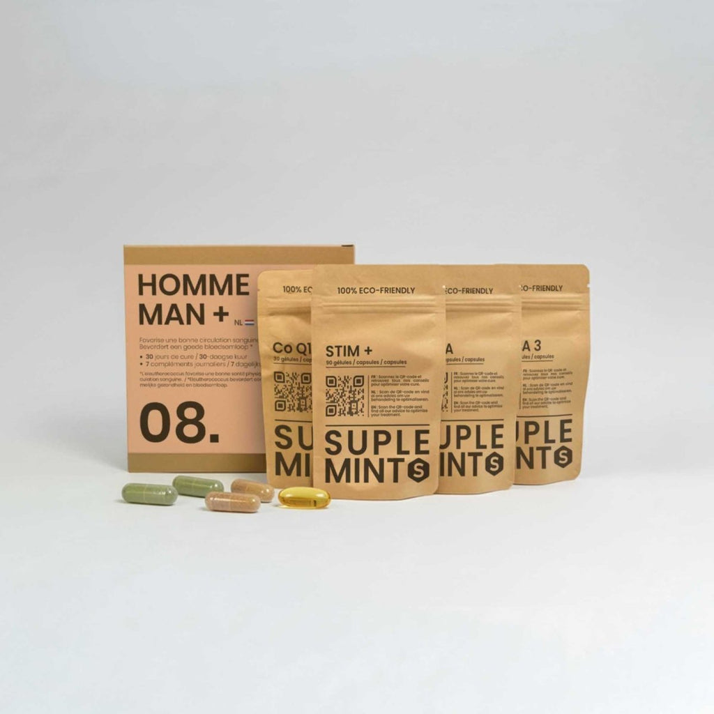 Cure HOMME+® | Vitalité Masculine et Libido | CoQ10 Oméga - 3 Maca Ginseng Zinc | 210 gélules 30j - Suplemint