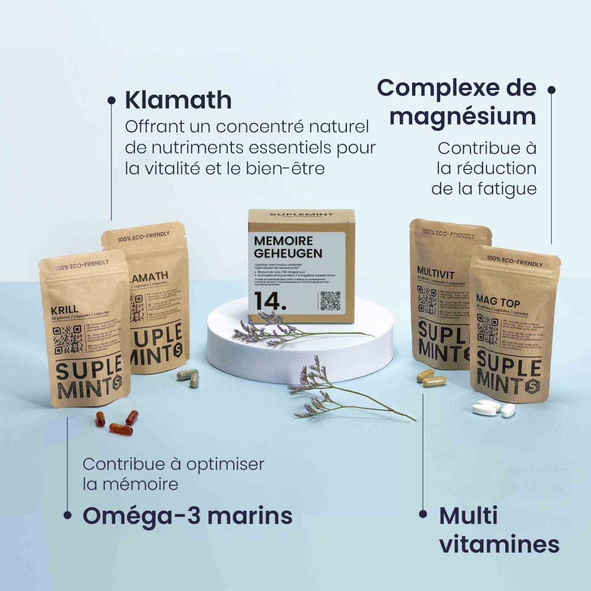 Cure MEMOIRE® | Éveil Mental | Krill Klamath Multivitamines Magnésium | 150 gélules 30j - Suplemint