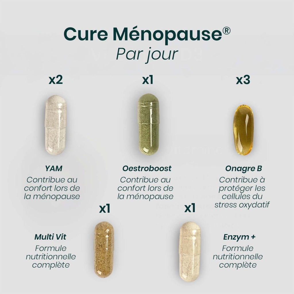 Cure MENOPAUSE® | Équilibre Hormonal | Yam Houblon Onagre Bourrache Multivitamines Enzymes | 240 gélules 30j - Suplemint