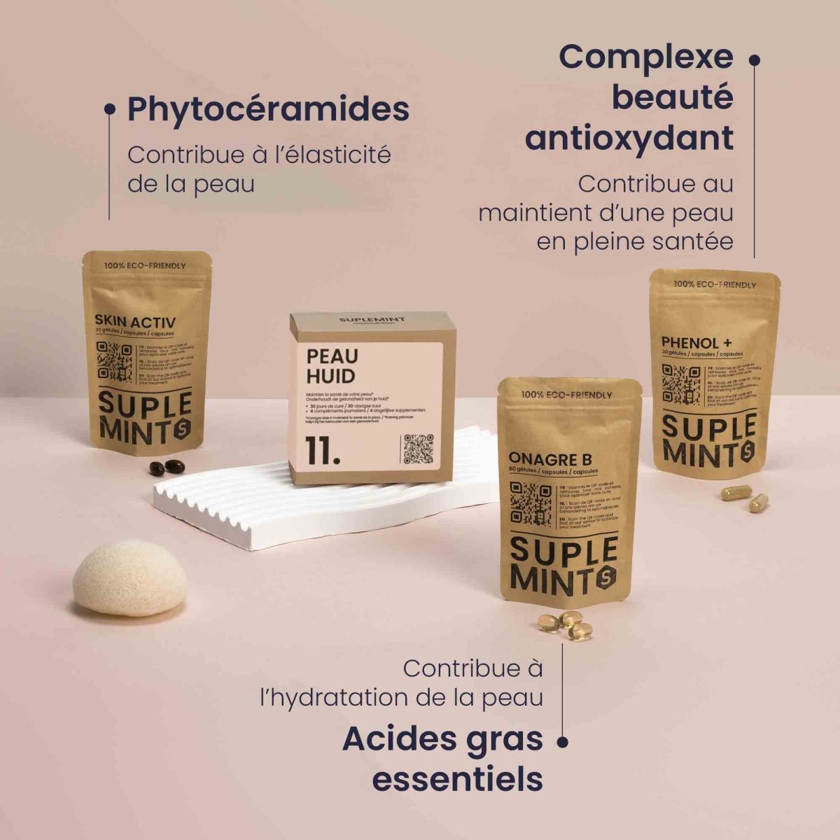Cure PEAU® | Éclat de la Peau | Onagre Bourrache Polyphénols Phytocéramides | 120 gélules 30j - Suplemint