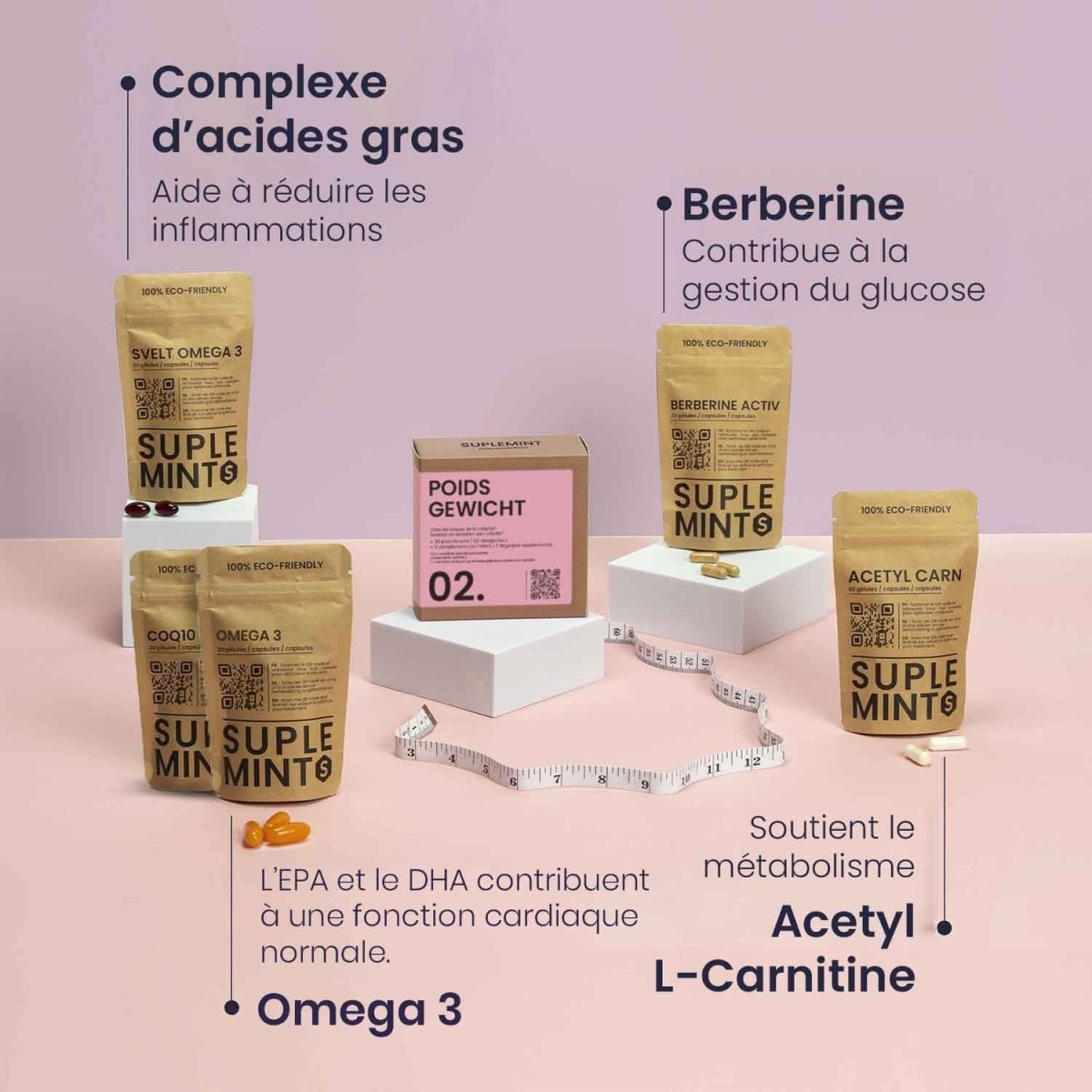 Cure POIDS® | Équilibre Minceur | Berbérine Oméga - 3 CoQ10 Acétyl - L - Carnitine | 180 gélules 30j - Suplemint