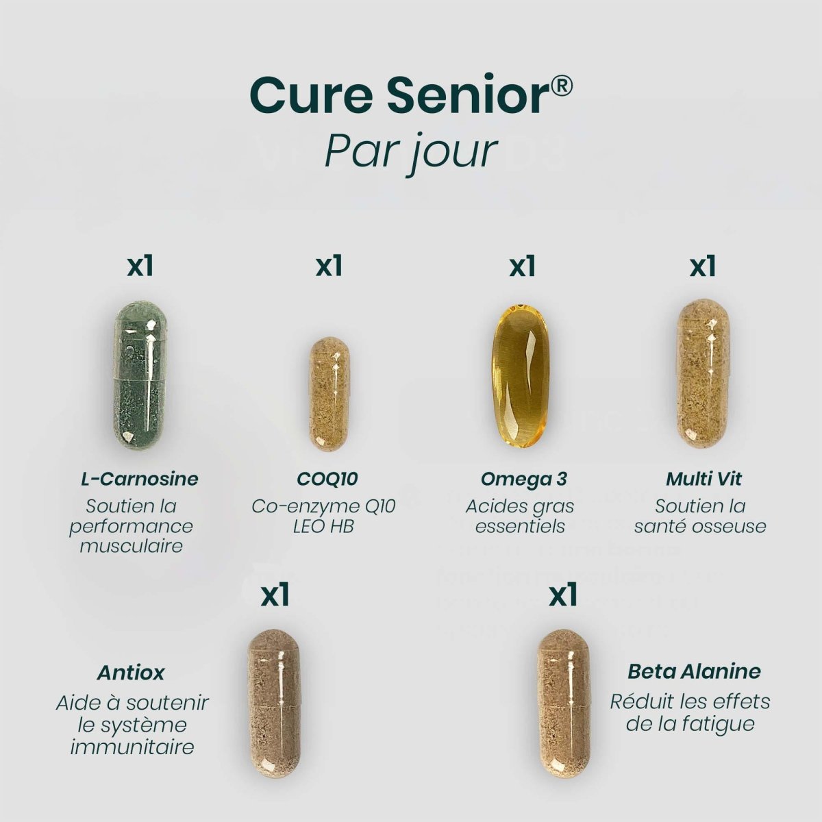 Cure SENIOR® | Longévité et Bien - être | CoQ10 Oméga - 3 Multivitamines Bêta - Alanine L - Carnosine | 150 gélules 30j - Suplemint