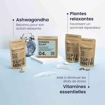 Cure SOMMEIL® | Nuits Paisibles | Mélatonine Ashwagandha Magnésium Valériane | 150 gélules 30j - Suplemint
