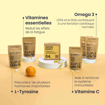 ENERGIE® | Dagelijkse energie | Vitamine C CoQ10 Omega-3 L-tyrosine Magnesium | 150 capsules 30 dagen