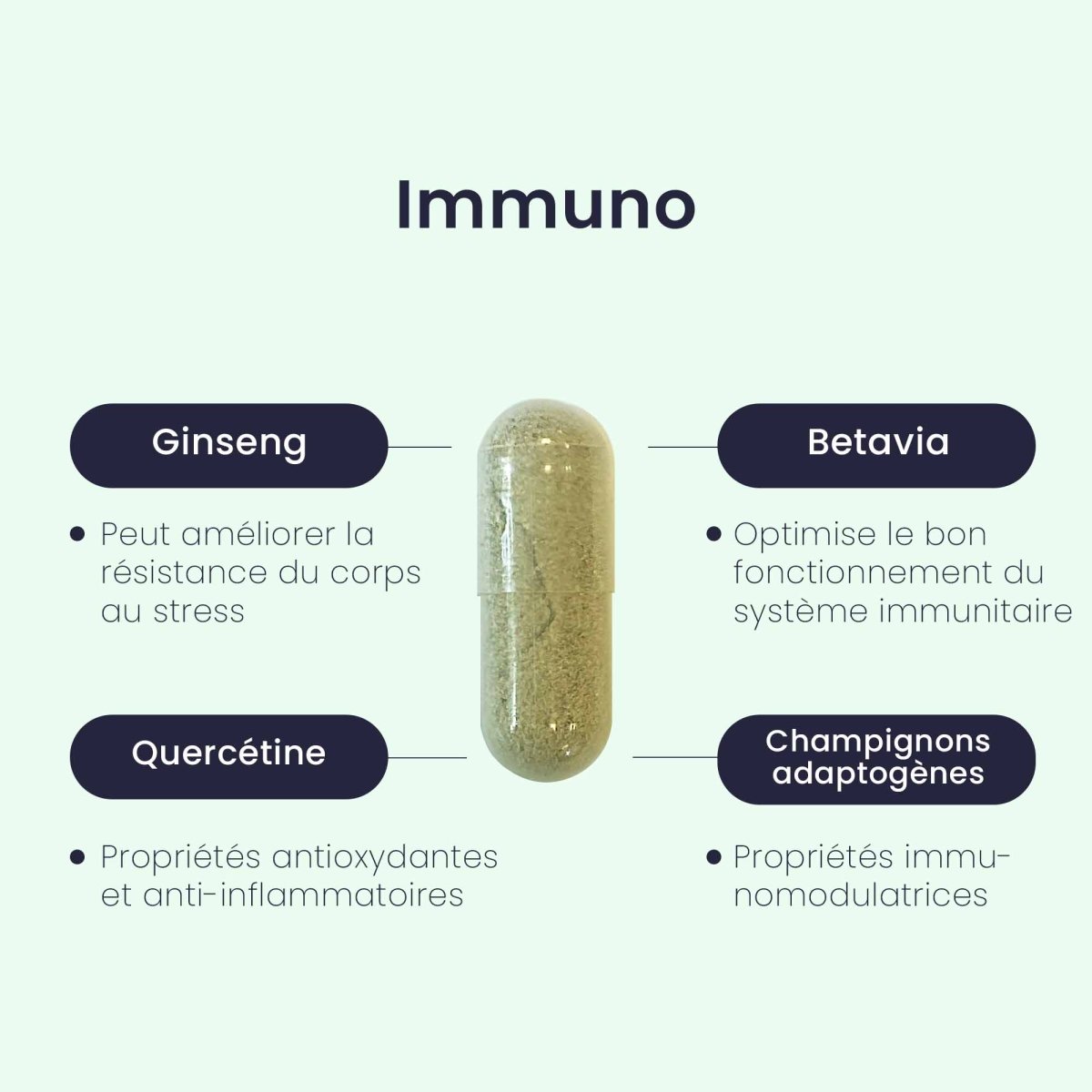 Gélule IMMUNO® | Soutien Naturel | Quercétine Ginseng Reishi Shiitake Vitamine C D3 Zinc | 90 gélules - Suplemint